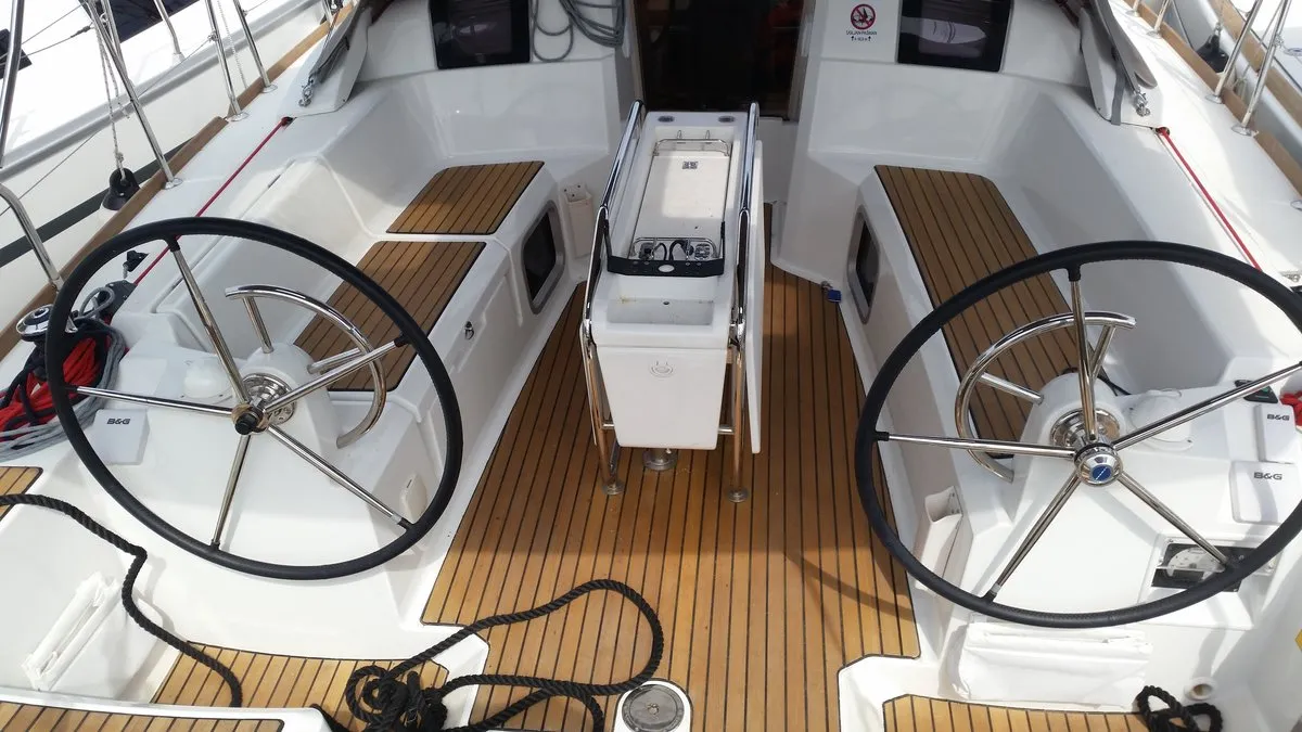 Cockpit of Orion, a Jeanneau Sun Odyssey 379 sailboat at Općina Sukošan, Croatia