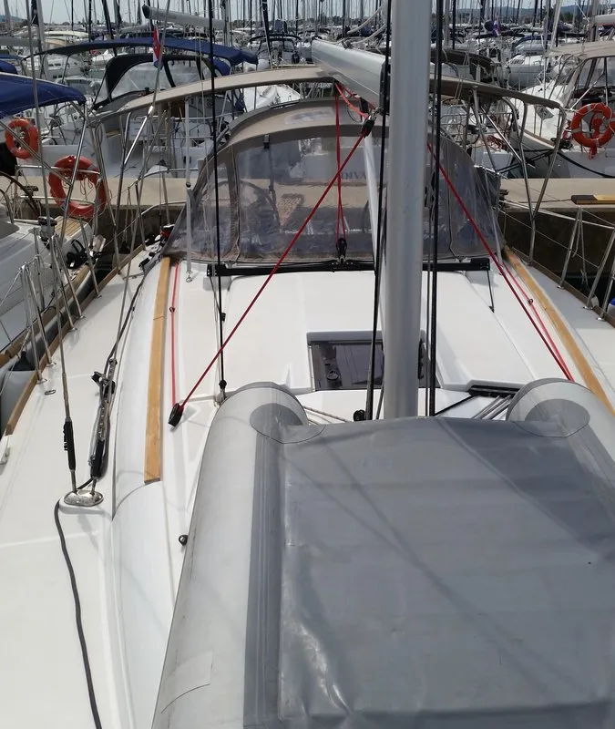 Deck of Orion, a Jeanneau Sun Odyssey 379 sailboat at Općina Sukošan, Croatia