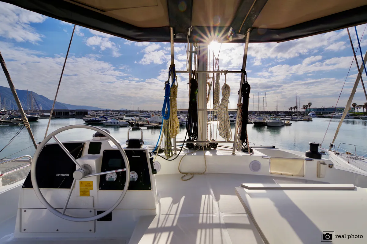 Cockpit of Monia - A/C, Generator, Water maker, a Bali 4.6 catamaran at Castellammare di Stabia, Italy