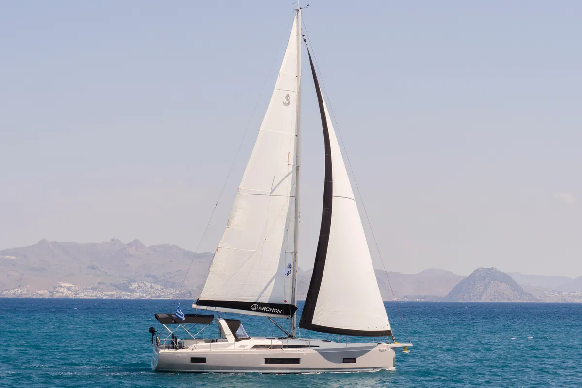 Exterior view of Nailah, a Beneteau Oceanis 46.1 sailboat at Kos, Greece