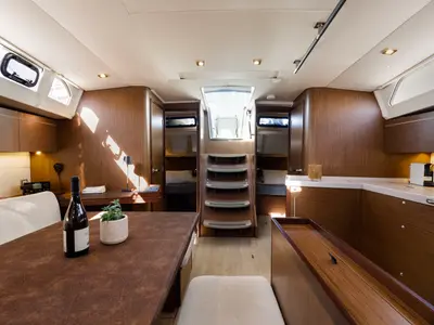 Salon of Nailah, a Beneteau Oceanis 46.1 sailboat at Kos, Greece