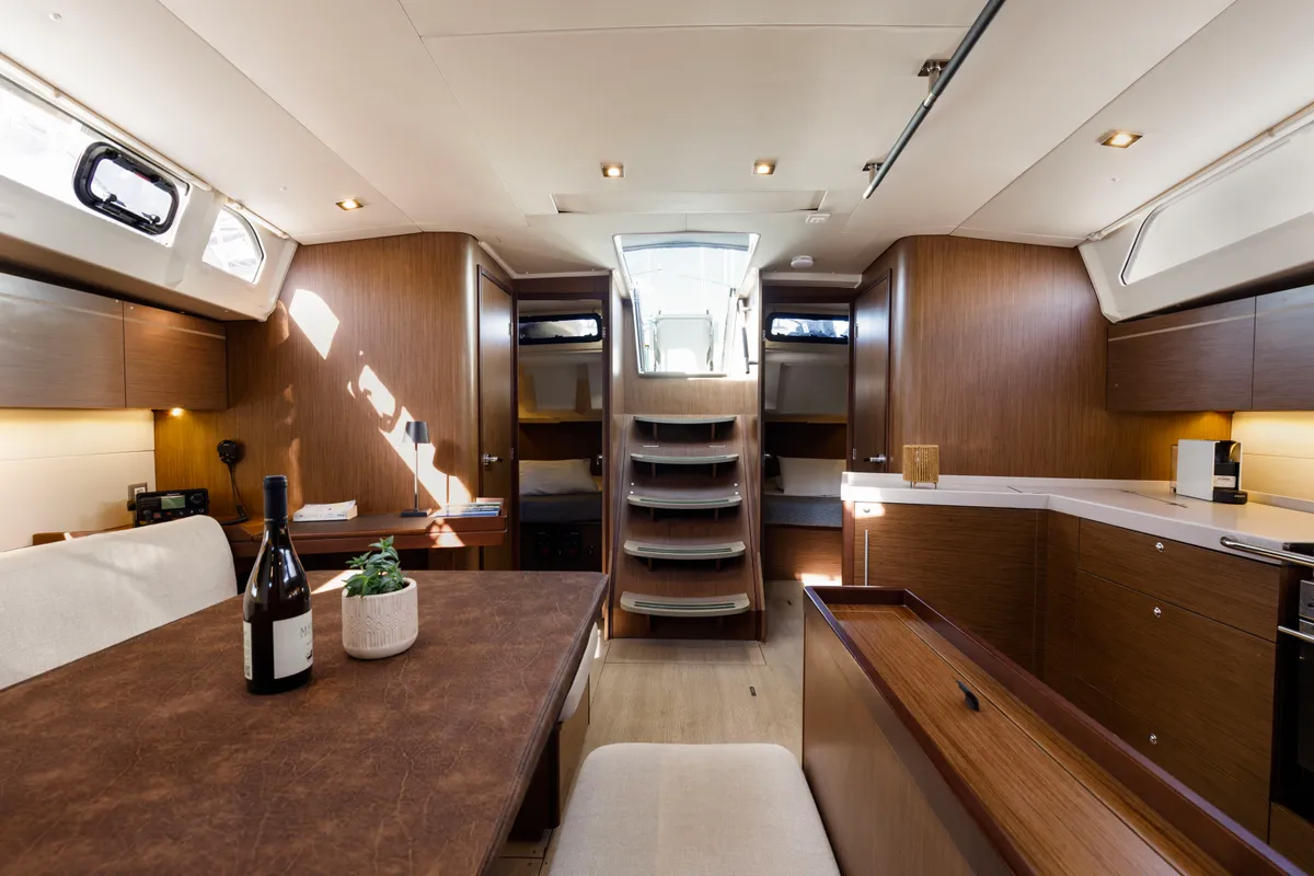 Salon of Nailah, a Beneteau Oceanis 46.1 sailboat at Kos, Greece