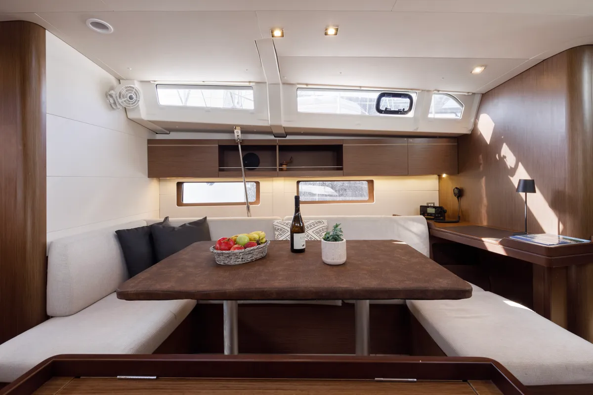 Salon of Nailah, a Beneteau Oceanis 46.1 sailboat at Kos, Greece