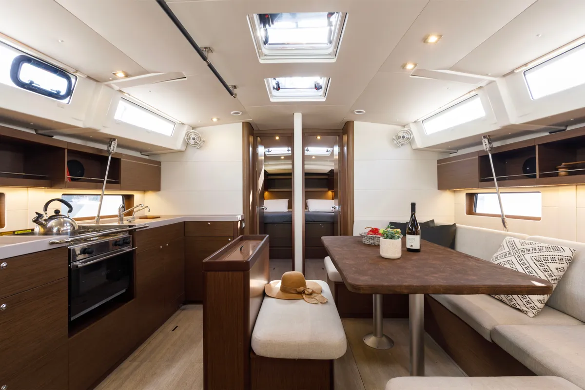 Salon of Nailah, a Beneteau Oceanis 46.1 sailboat at Kos, Greece