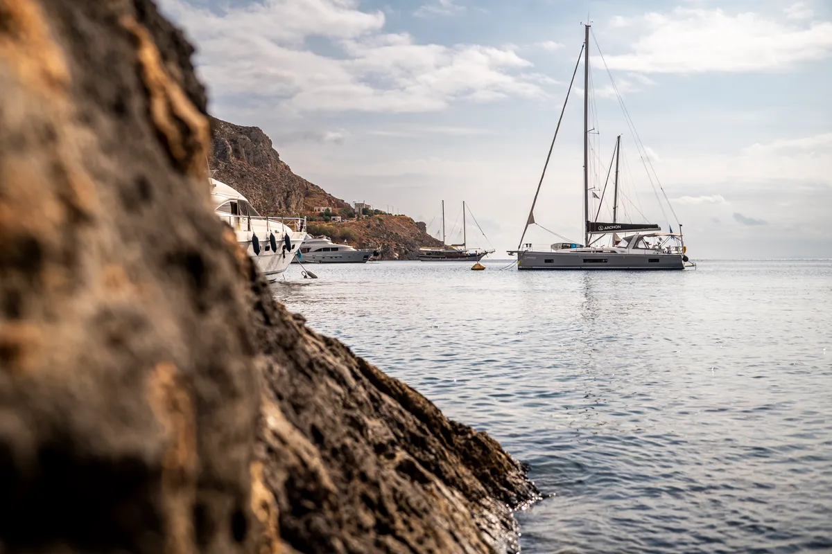 Exterior view of Nailah, a Beneteau Oceanis 46.1 sailboat at Kos, Greece