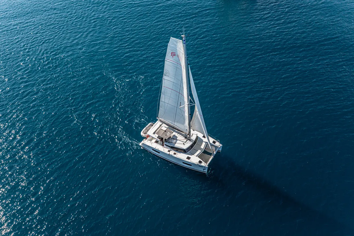 Exterior view of Relax Planet, a Fountaine Pajot Lucia 40 catamaran at Tonnarella, Italy