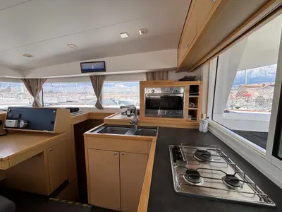 Galley of Aragorn, a Lagoon 400 S2 catamaran at Piombino, Italy