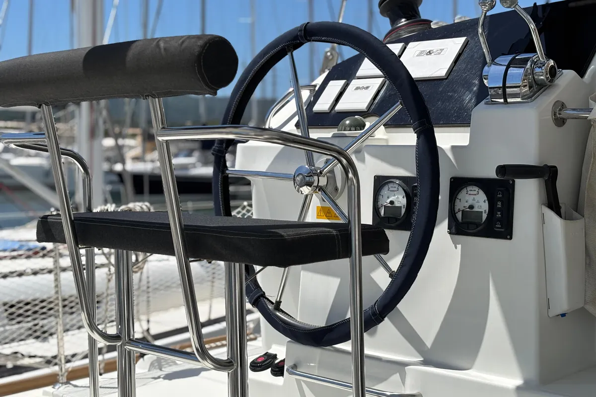 Cockpit of Aragorn, a Lagoon 400 S2 catamaran at Piombino, Italy