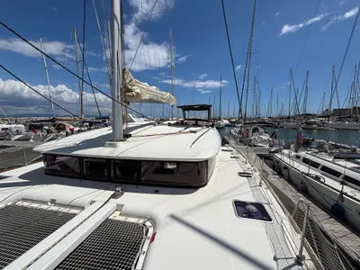 Deck of Aragorn, a Lagoon 400 S2 catamaran at Piombino, Italy