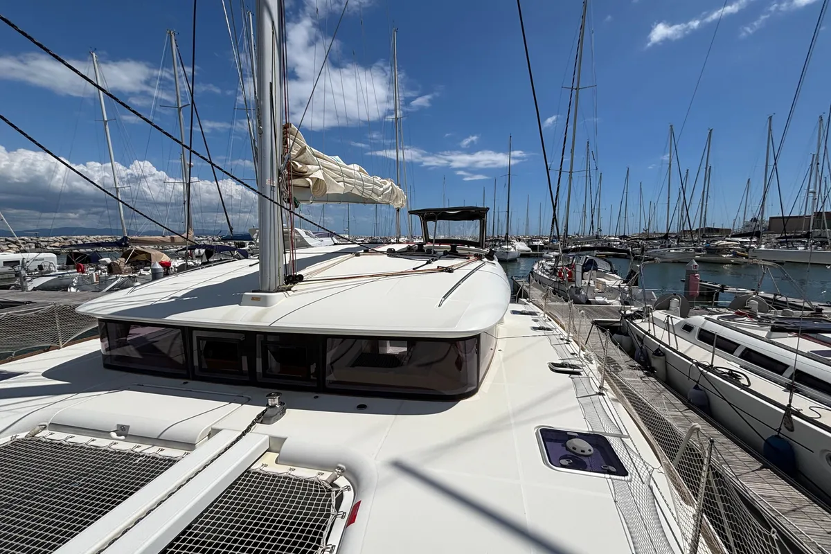Deck of Aragorn, a Lagoon 400 S2 catamaran at Piombino, Italy