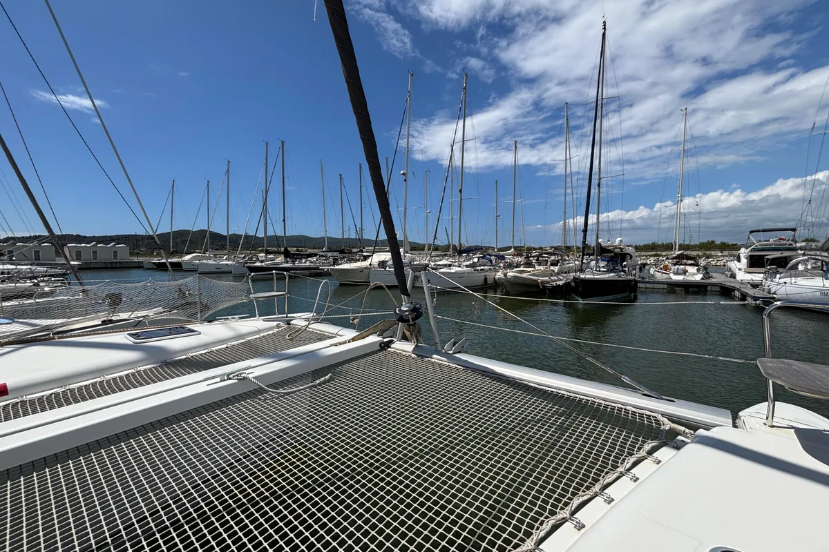 Deck of Aragorn, a Lagoon 400 S2 catamaran at Piombino, Italy