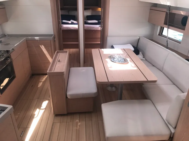 Salon of Becrux, a Beneteau Oceanis 46.1 sailboat at Tonnarella, Italy