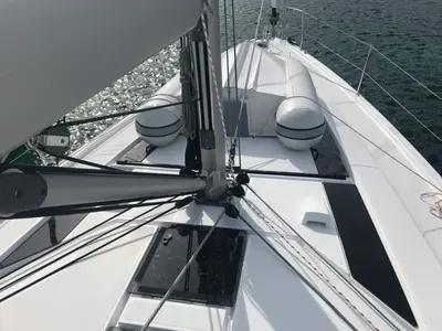 Deck of Becrux, a Beneteau Oceanis 46.1 sailboat at Tonnarella, Italy