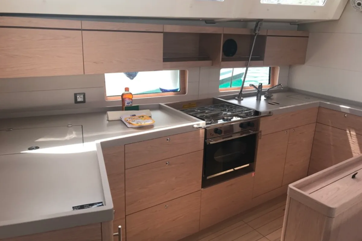 Galley of Becrux, a Beneteau Oceanis 46.1 sailboat at Tonnarella, Italy