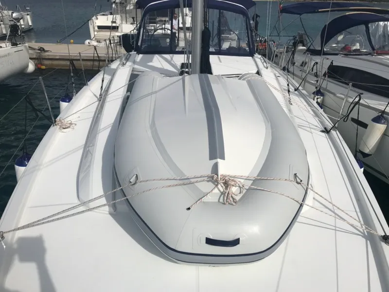 Deck of Becrux, a Beneteau Oceanis 46.1 sailboat at Tonnarella, Italy