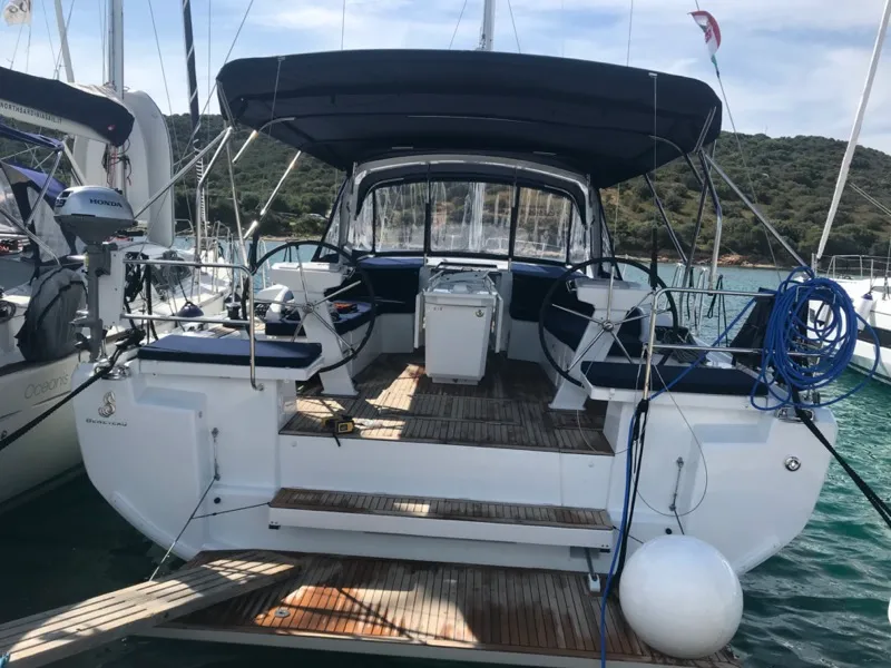 Exterior view of Becrux, a Beneteau Oceanis 46.1 sailboat at Tonnarella, Italy
