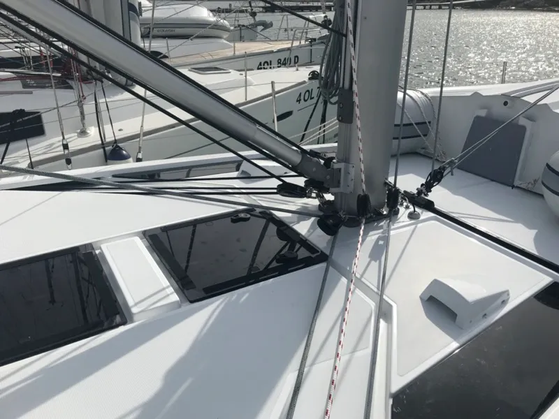 Deck of Becrux, a Beneteau Oceanis 46.1 sailboat at Tonnarella, Italy