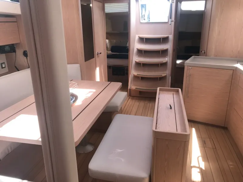 Salon of Becrux, a Beneteau Oceanis 46.1 sailboat at Tonnarella, Italy