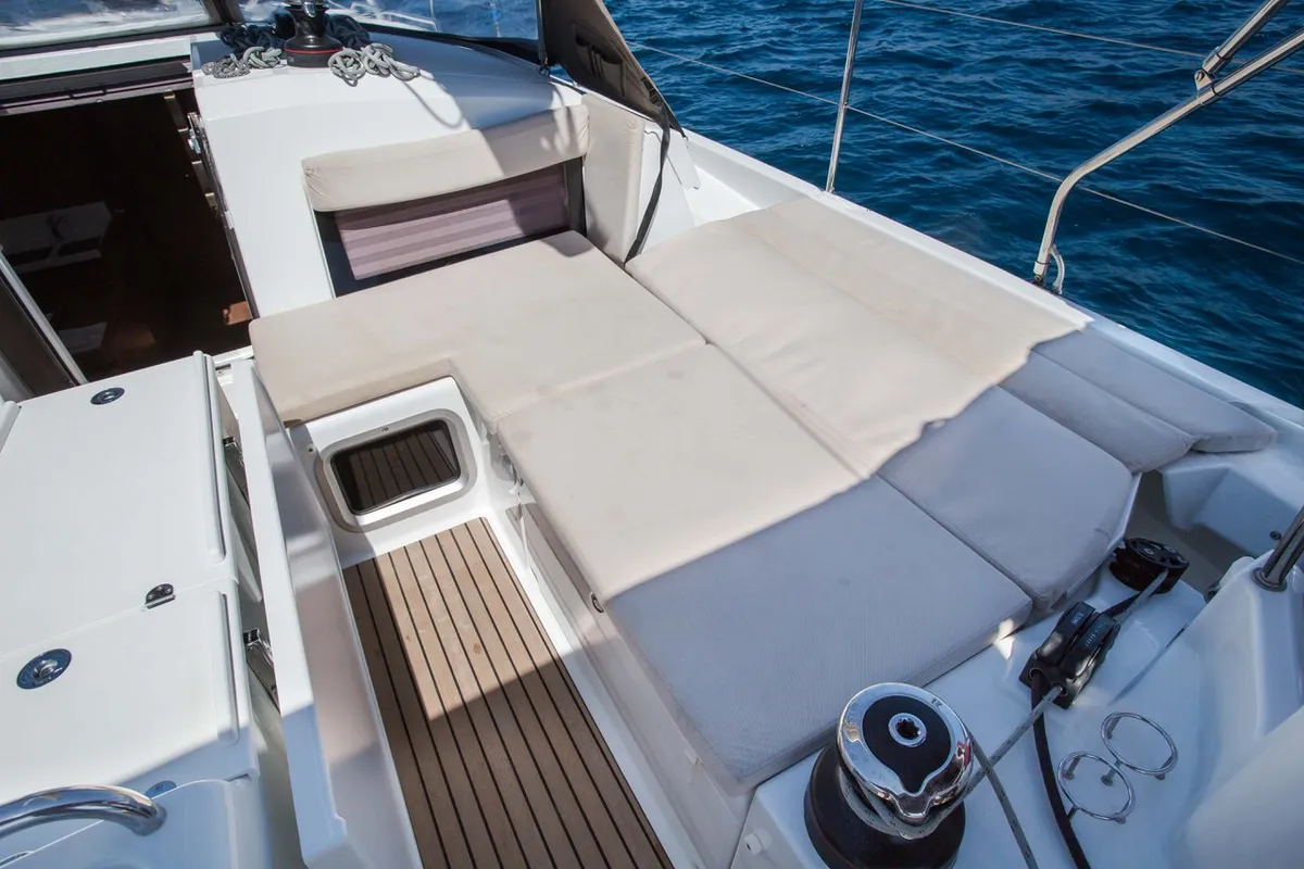 Deck of Deep Water, a Jeanneau Sun Odyssey 440 sailboat at Athens, Greece