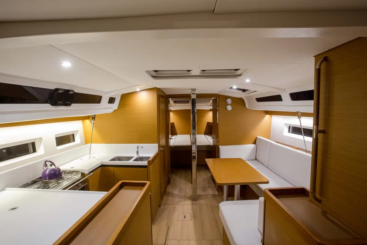 Salon of Deep Water, a Jeanneau Sun Odyssey 440 sailboat at Athens, Greece