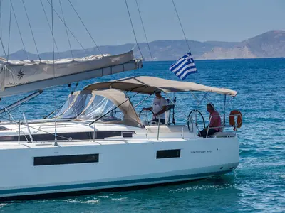 Deck of Deep Water, a Jeanneau Sun Odyssey 440 sailboat at Athens, Greece