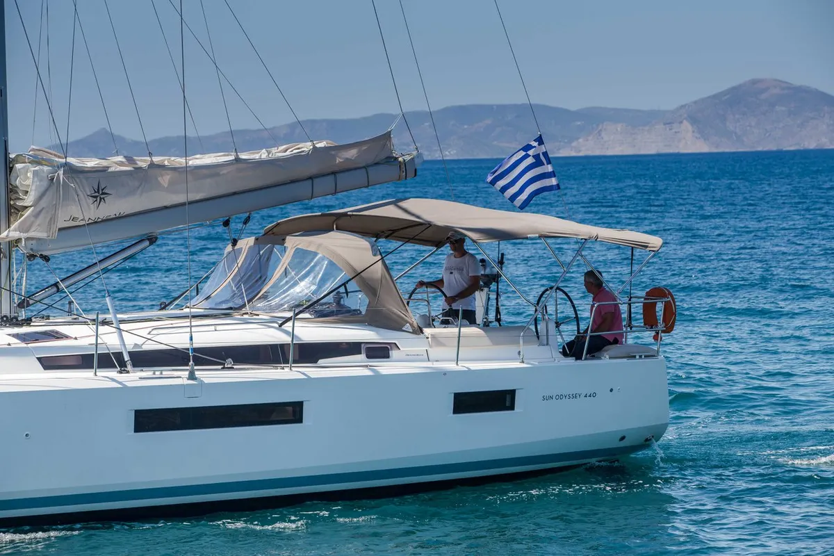 Deck of Deep Water, a Jeanneau Sun Odyssey 440 sailboat at Athens, Greece