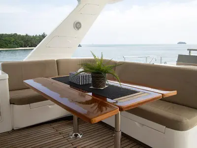 Cockpit of JAWSSS, a Motoryacht motor yacht at Ko Kaeo, Thailand