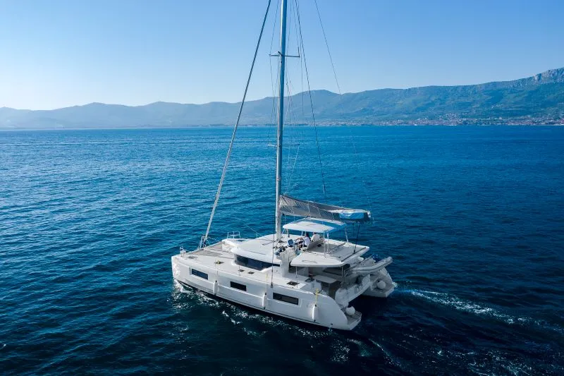 Exterior view of ADRION, a Lagoon 46 catamaran at Grad Kaštela, Croatia