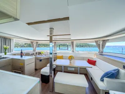 Salon of ADRION, a Lagoon 46 catamaran at Grad Kaštela, Croatia
