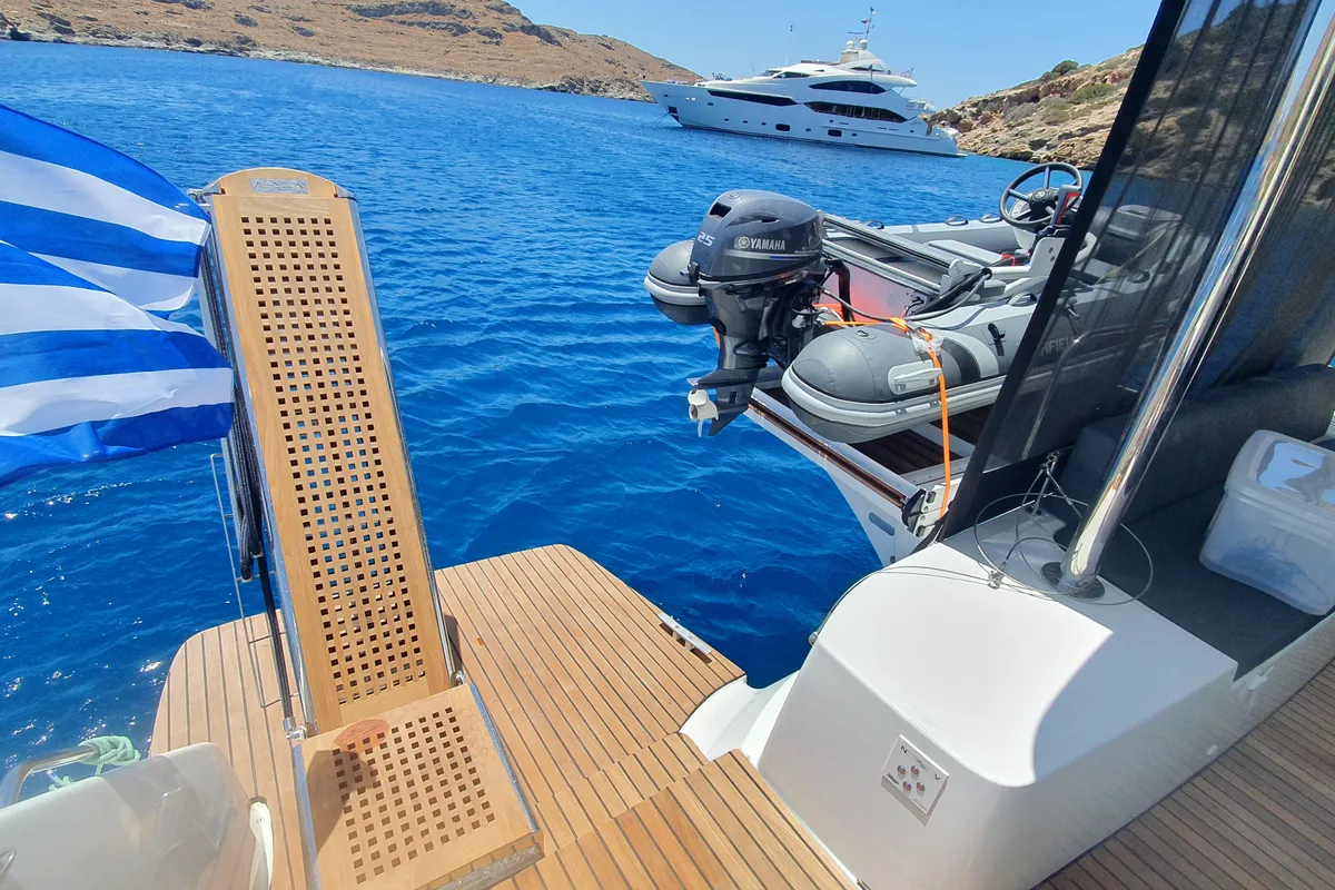 Deck of Mythos, a Lagoon 51 catamaran at Lavreotiki, Greece