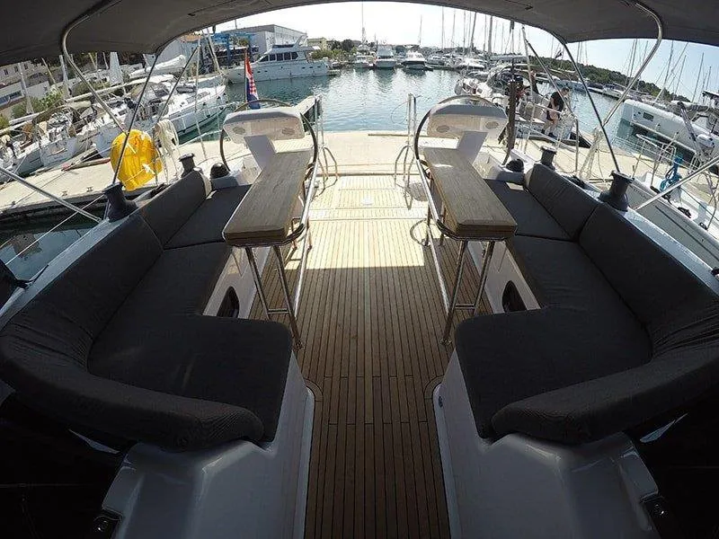 Deck of Alian, a Hanse 508 sailboat at Grad Šibenik, Croatia