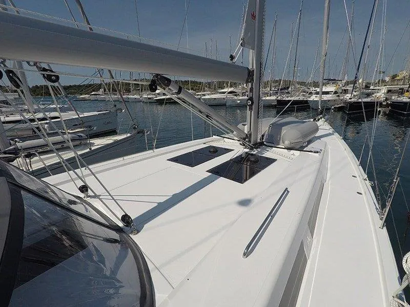 Deck of Alian, a Hanse 508 sailboat at Grad Šibenik, Croatia