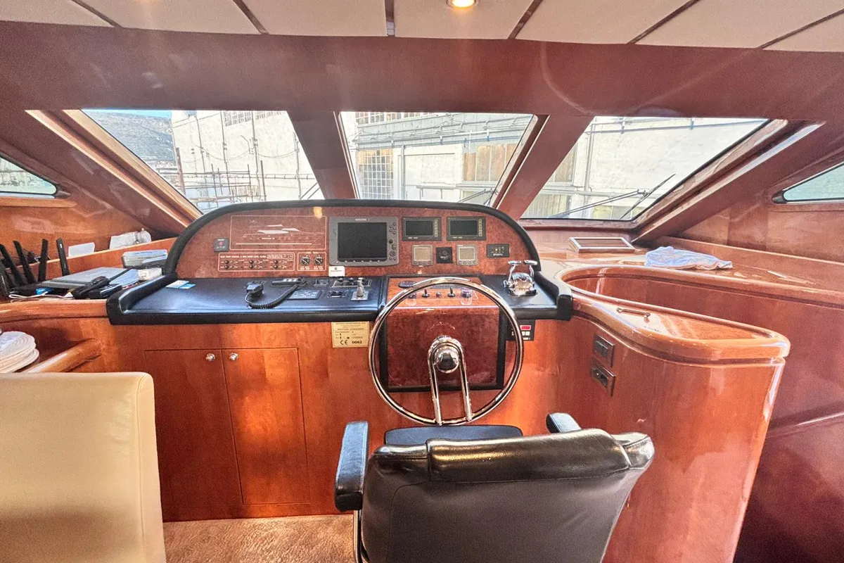 Cockpit of Premier Cru, a Monte Fino Premier Cru motor yacht at Grad Kaštela, Croatia