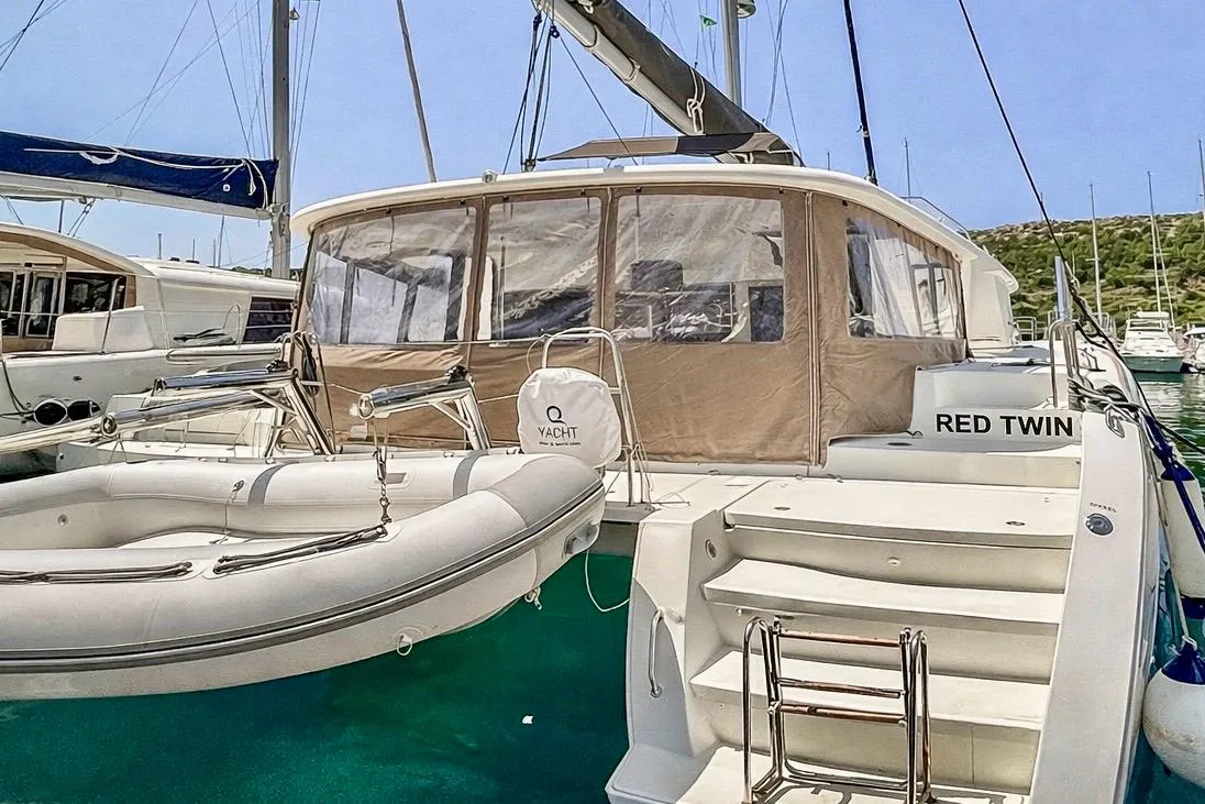 Exterior view of Red Twin, a Lagoon 450 F catamaran at Primošten, Croatia