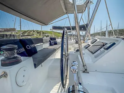 Cockpit of Red Twin, a Lagoon 450 F catamaran at Primošten, Croatia