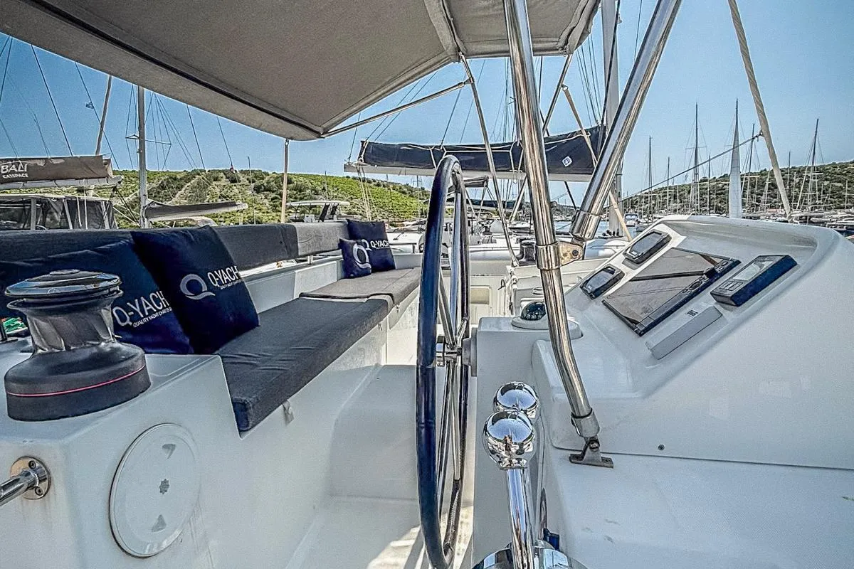 Cockpit of Red Twin, a Lagoon 450 F catamaran at Primošten, Croatia