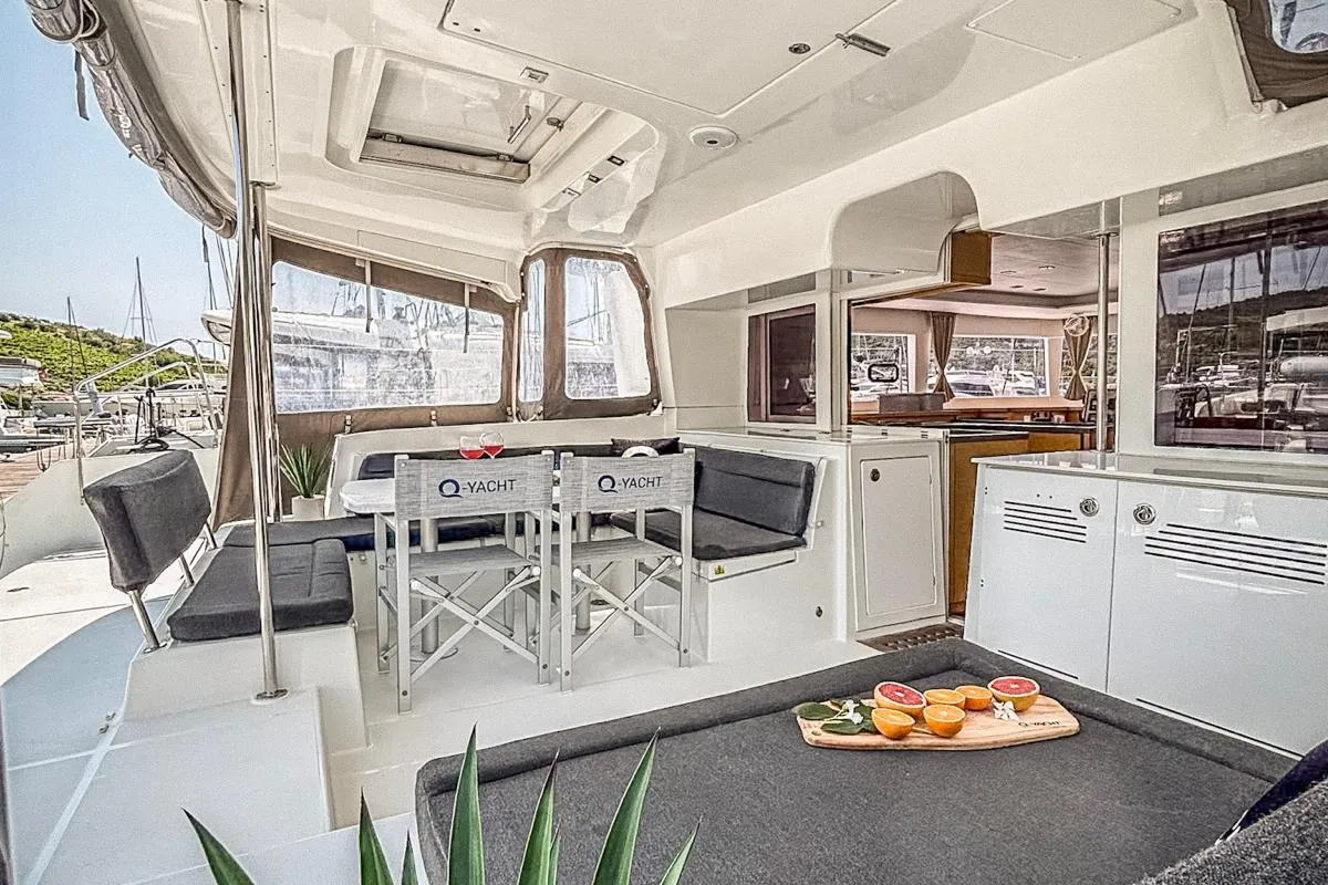 Deck of Red Twin, a Lagoon 450 F catamaran at Primošten, Croatia
