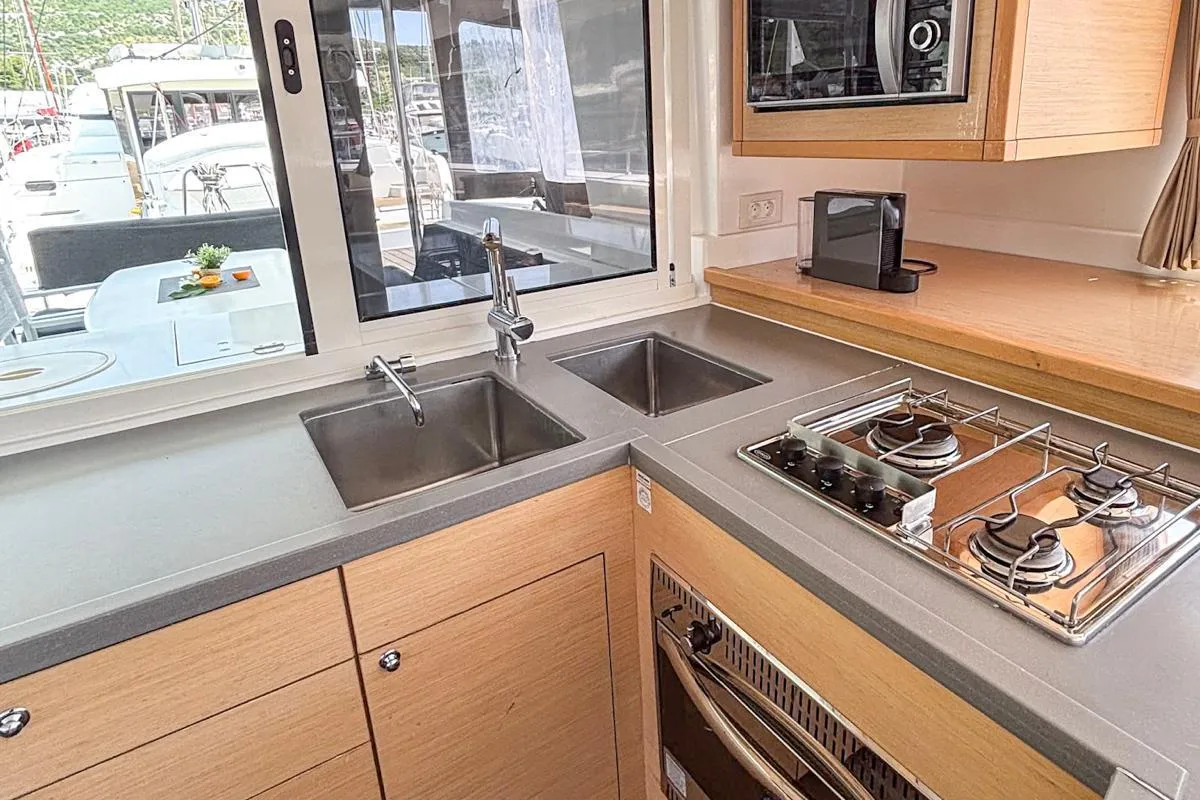 Galley of Red Twin, a Lagoon 450 F catamaran at Primošten, Croatia
