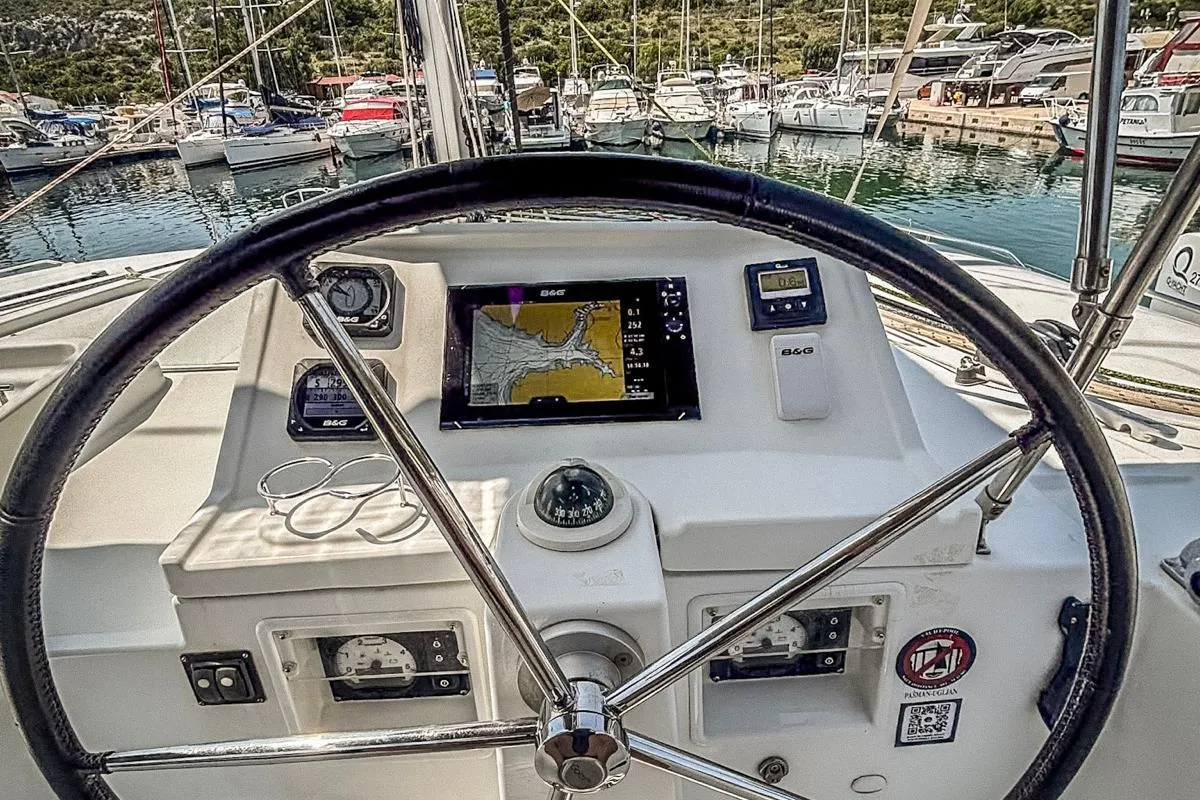 Cockpit of Red Twin, a Lagoon 450 F catamaran at Primošten, Croatia