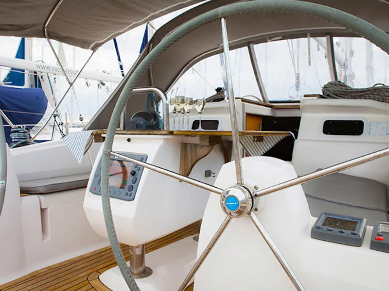 Cockpit of Aline, a Elan Impression 434 sailboat at Grad Biograd na Moru, Croatia