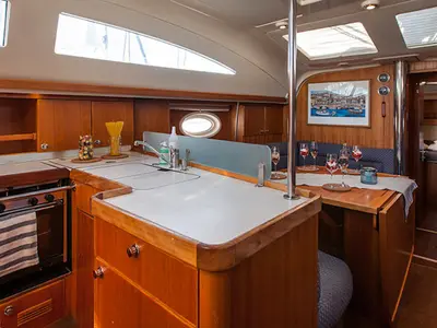 Galley of Aline, a Elan Impression 434 sailboat at Grad Biograd na Moru, Croatia