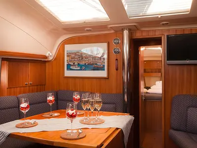 Salon of Aline, a Elan Impression 434 sailboat at Grad Biograd na Moru, Croatia