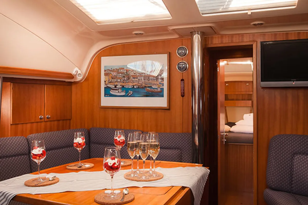 Salon of Aline, a Elan Impression 434 sailboat at Grad Biograd na Moru, Croatia