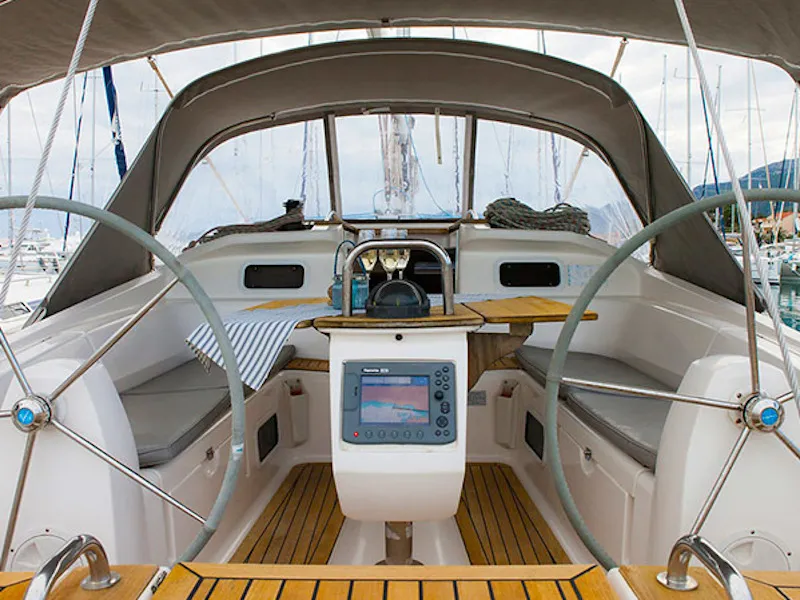 Cockpit of Aline, a Elan Impression 434 sailboat at Grad Biograd na Moru, Croatia