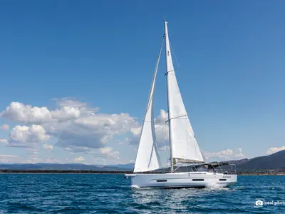Exterior view of Agnese, a Dufour 530 sailboat at Puntone di Scarlino, Italy