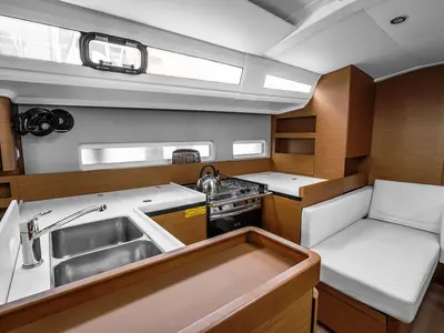 Galley of Della Grazia, a Jeanneau Sun Odyssey 410 sailboat at Lavreotiki Municipal Unit, Greece