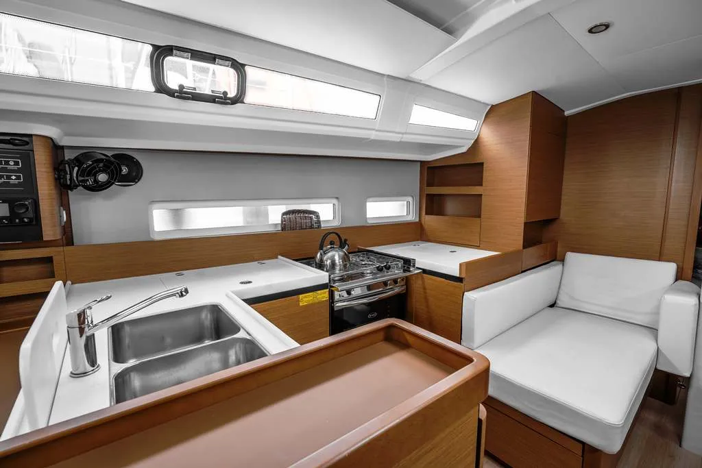 Galley of Della Grazia, a Jeanneau Sun Odyssey 410 sailboat at Lavreotiki Municipal Unit, Greece