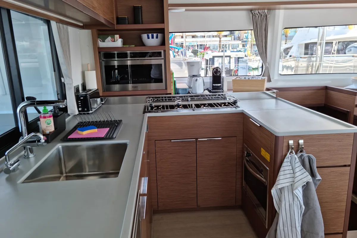 Galley of InnPro, a Lagoon 46 catamaran at Palma de Mallorca, Spain