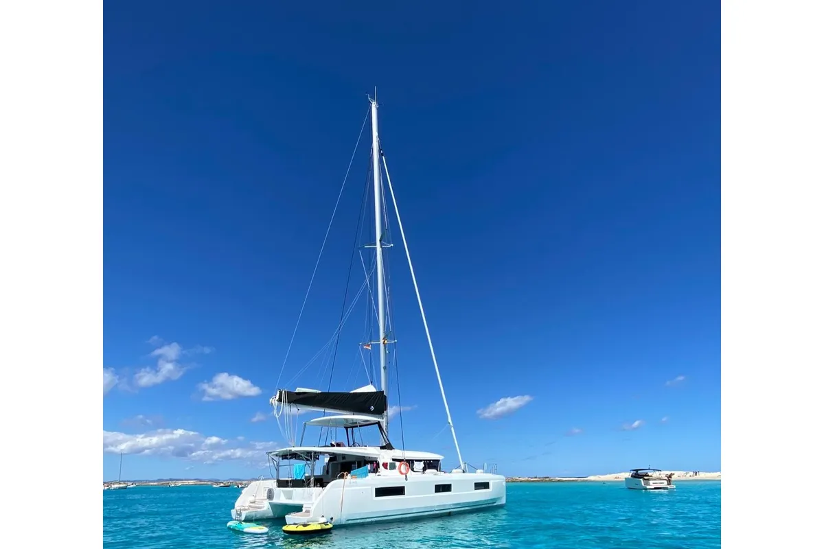 Exterior view of InnPro, a Lagoon 46 catamaran at Palma de Mallorca, Spain
