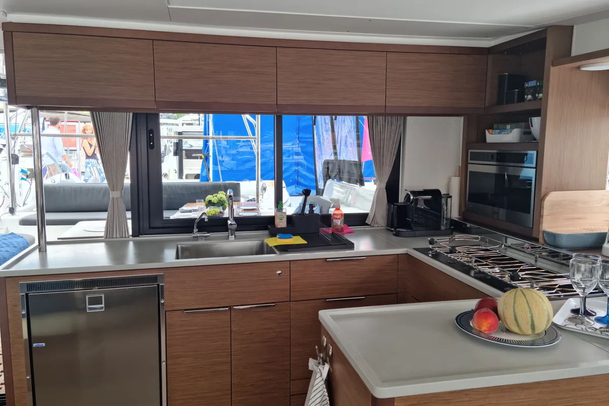 Galley of InnPro, a Lagoon 46 catamaran at Palma de Mallorca, Spain